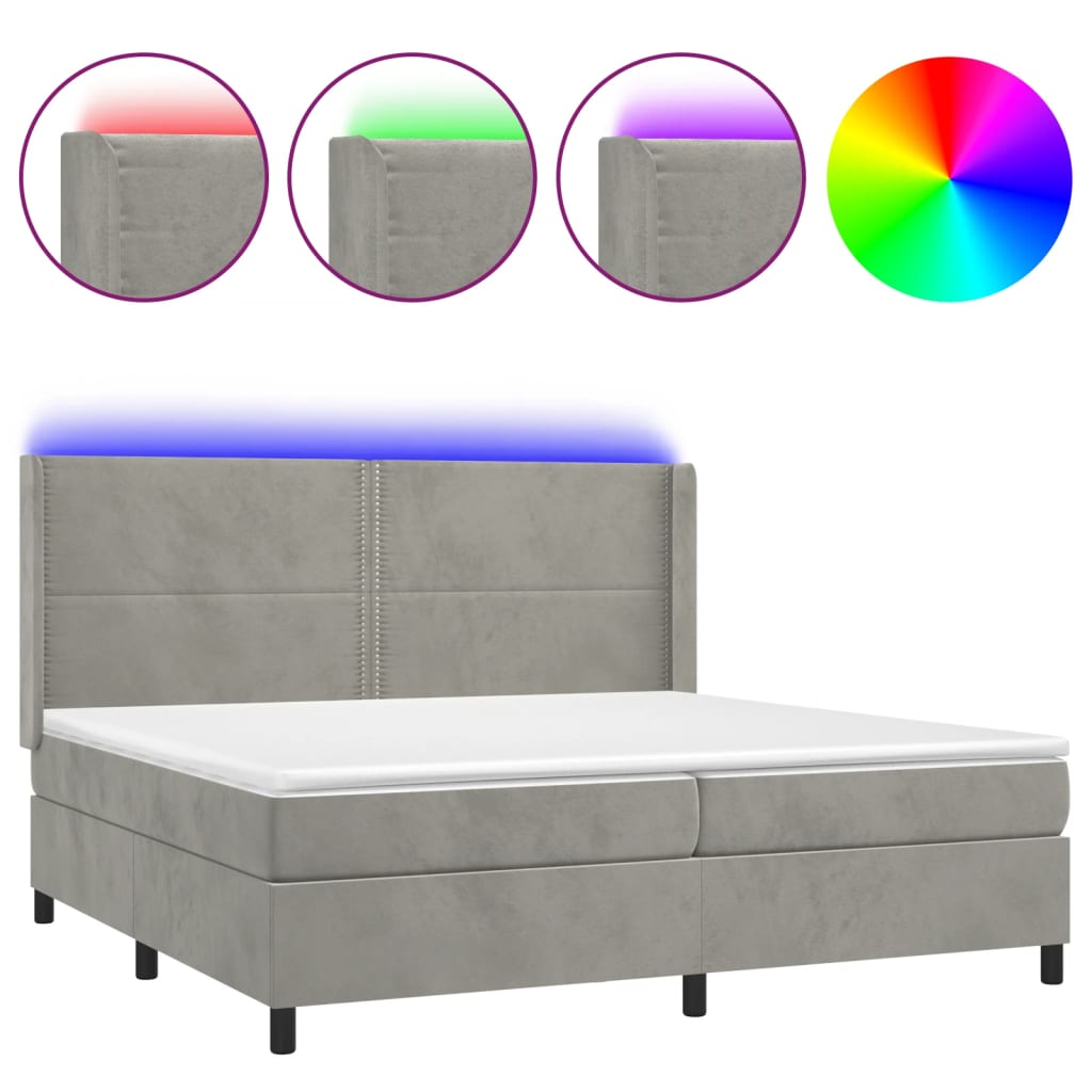 Letto a Molle Materasso e LED Grigio Chiaro 200x200 cm Velluto | homemem39