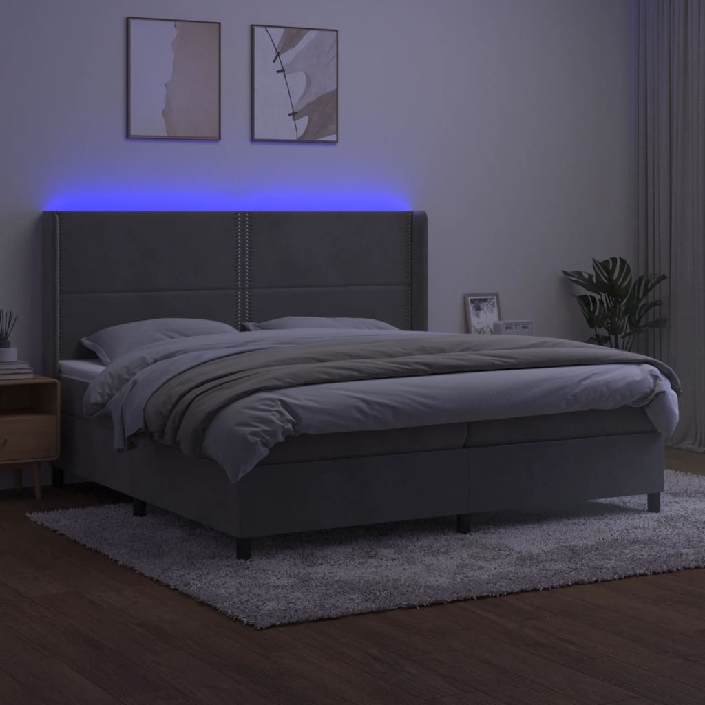 Letto a Molle Materasso e LED Grigio Chiaro 200x200 cm Velluto | homemem39