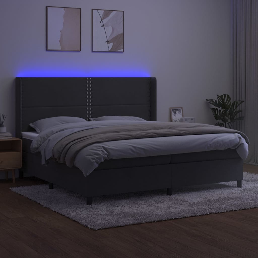 Letto a Molle con Materasso e LED Grigio Scuro 200x200 cm | homemem39