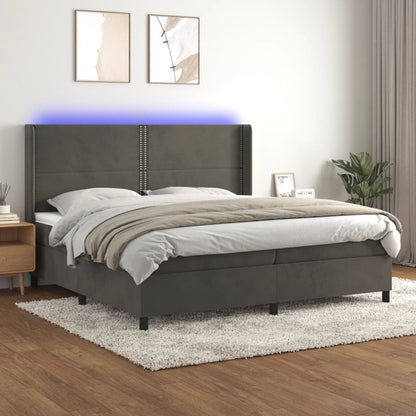 Letto a Molle con Materasso e LED Grigio Scuro 200x200 cm | homemem39
