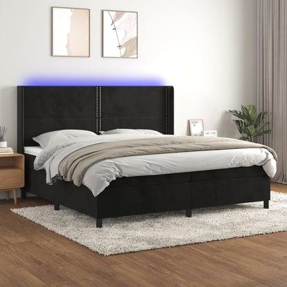 Letto a Molle con Materasso e LED Nero 200x200 cm in Velluto | homemem39
