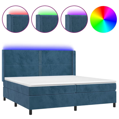 Letto a Molle con Materasso e LED Blu Scuro 200x200 cm | homemem39