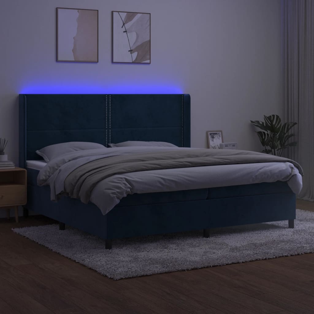 Letto a Molle con Materasso e LED Blu Scuro 200x200 cm | homemem39