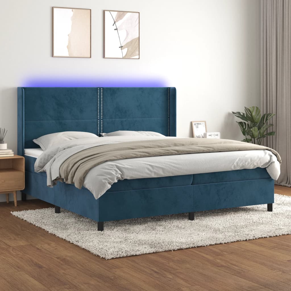 Letto a Molle con Materasso e LED Blu Scuro 200x200 cm | homemem39