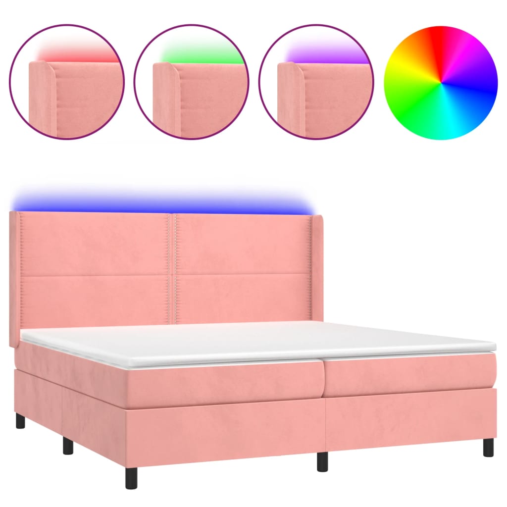 Letto a Molle con Materasso e LED Rosa 200x200 cm in Velluto | homemem39
