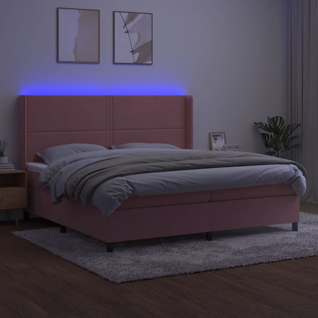 Letto a Molle con Materasso e LED Rosa 200x200 cm in Velluto | homemem39