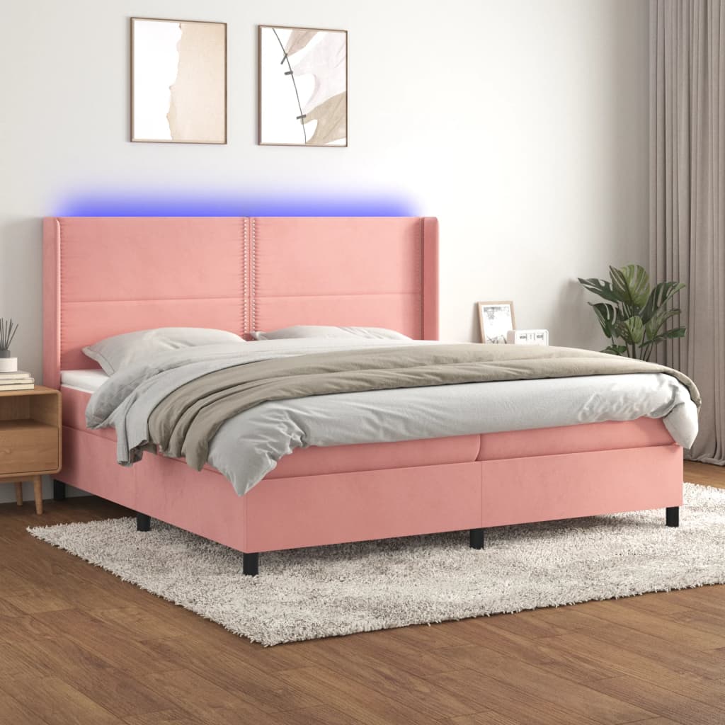 Letto a Molle con Materasso e LED Rosa 200x200 cm in Velluto | homemem39