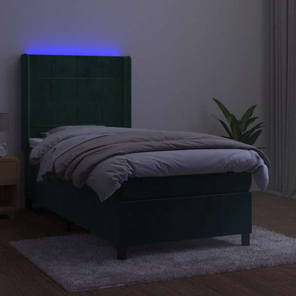 Letto a Molle con Materasso e LED Verde Scuro 80x200cm Velluto | homemem39