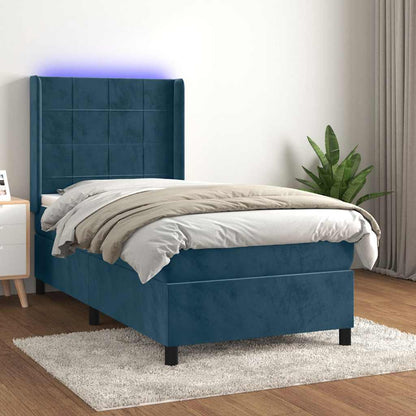 Letto a Molle con Materasso e LED Blu Scuro 80x200cm in Velluto | homemem39