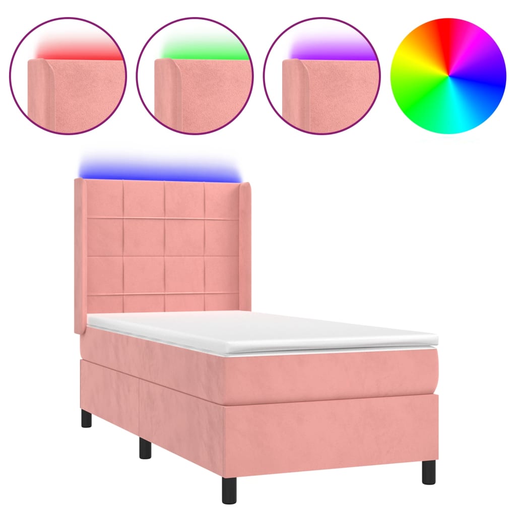 Letto a Molle con Materasso e LED Rosa 80x200 cm in Velluto - homemem39