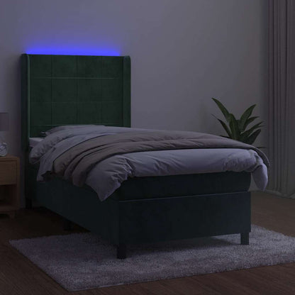 Letto a Molle con Materasso e LED Verde Scuro 90x190 cm Velluto | homemem39