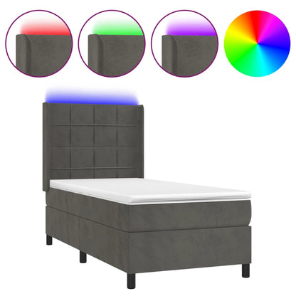 Letto a Molle con Materasso e LED Grigio Scuro 90x200cm Velluto