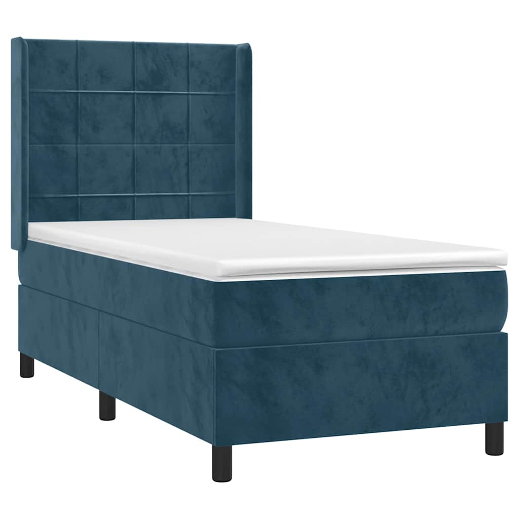 Letto a Molle con Materasso e LED Blu Scuro 90x200cm in Velluto | homemem39