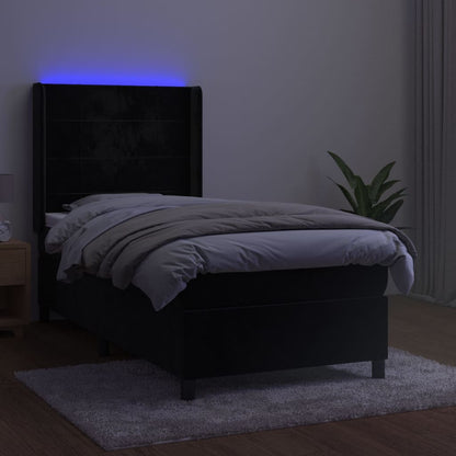 Letto a Molle con Materasso e LED Nero 100x200 cm in Velluto | homemem39