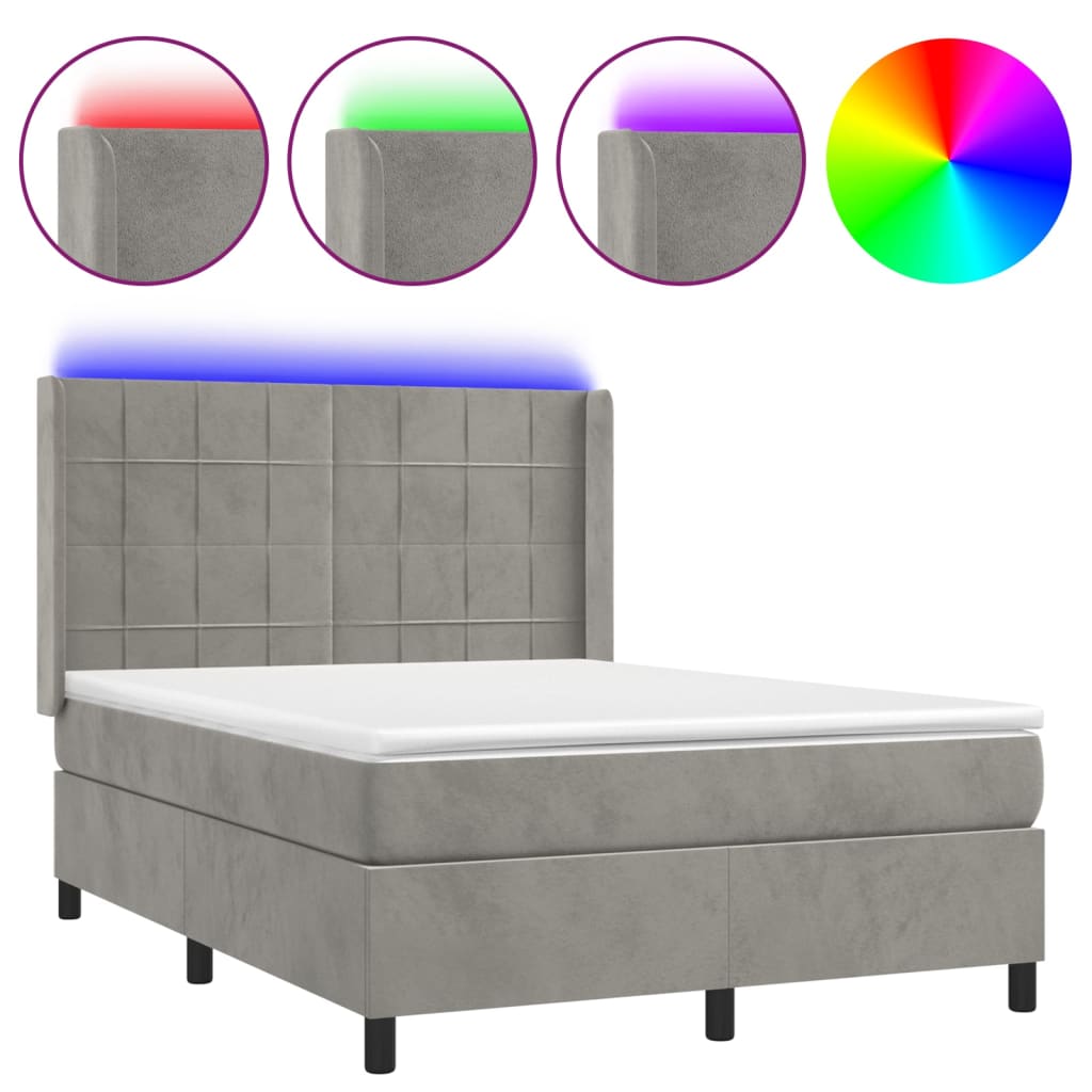 Letto a Molle Materasso e LED Grigio Chiaro 140x190 cm Velluto - homemem39