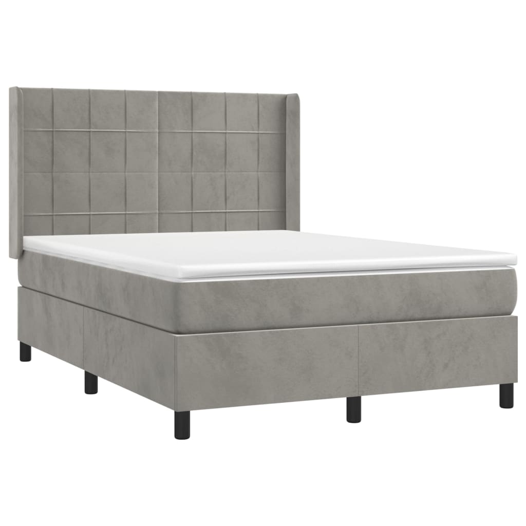 Letto a Molle Materasso e LED Grigio Chiaro 140x190 cm Velluto - homemem39