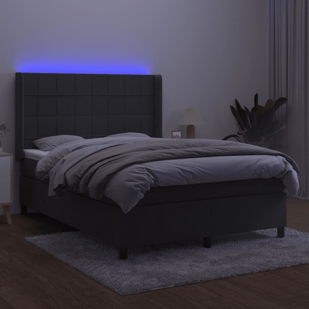 Letto a Molle con Materasso e LED Grigio Scuro 140x190 cm - homemem39