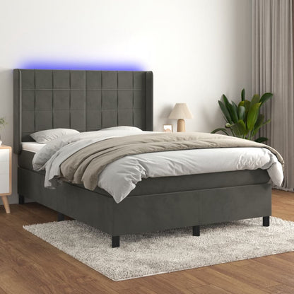 Letto a Molle con Materasso e LED Grigio Scuro 140x190 cm - homemem39