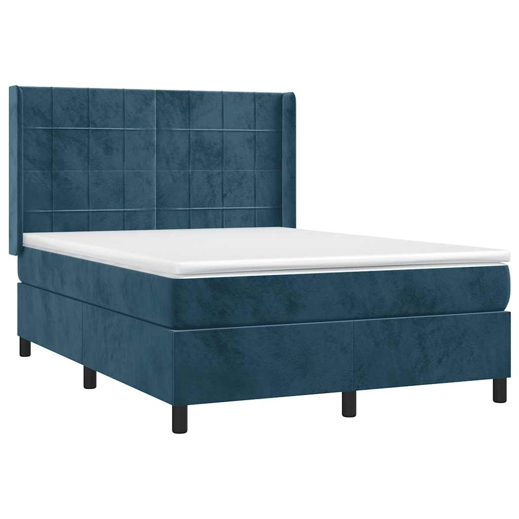 Letto a Molle con Materasso e LED Blu Scuro 140x190 cm | homemem39