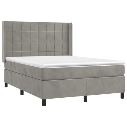 Letto a Molle Materasso e LED Grigio Chiaro 140x200 cm Velluto