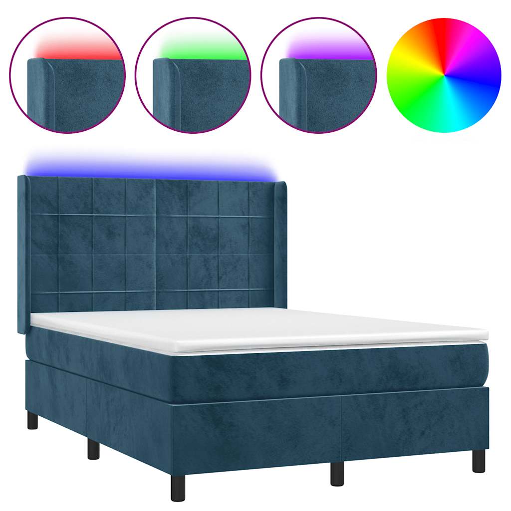 Letto a Molle con Materasso e LED Blu Scuro 140x200 cm | homemem39