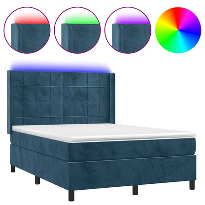 Letto a Molle con Materasso e LED Blu Scuro 140x200 cm | homemem39