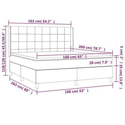 Letto a Molle con Materasso e LED Grigio Scuro 160x200 cm | homemem39