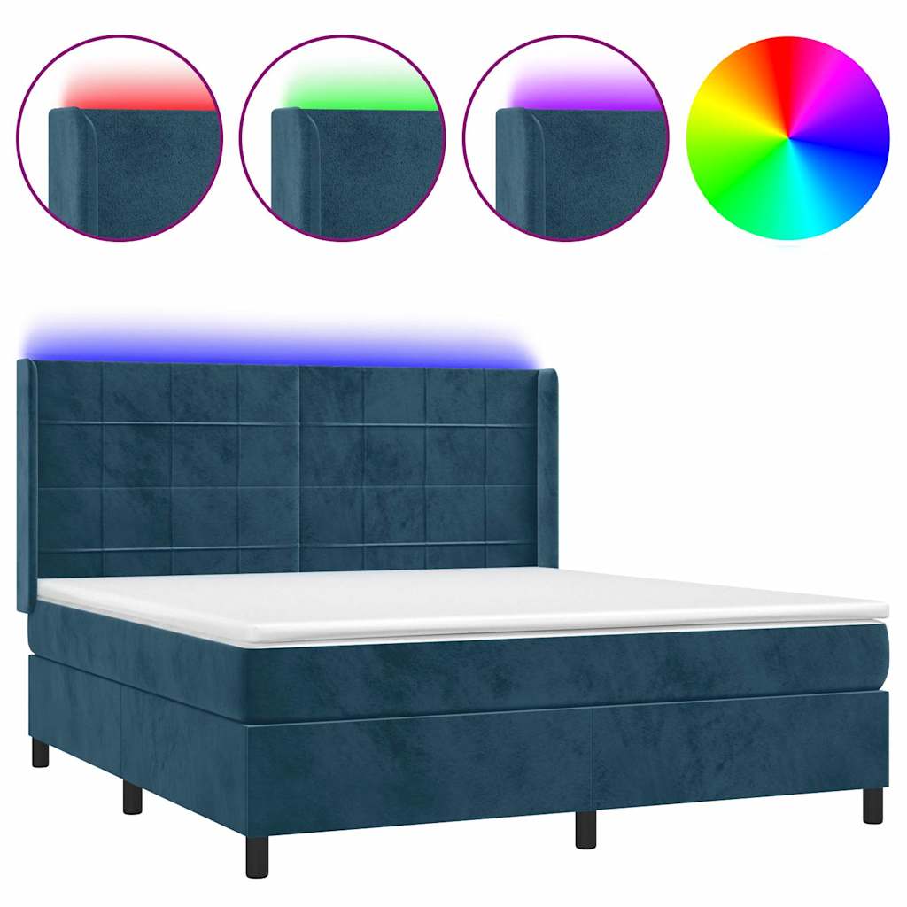 Letto a Molle con Materasso e LED Blu Scuro 160x200 cm | homemem39