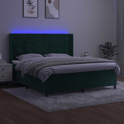 Letto a Molle con Materasso e LED Verde Scuro 180x200cm Velluto | homemem39