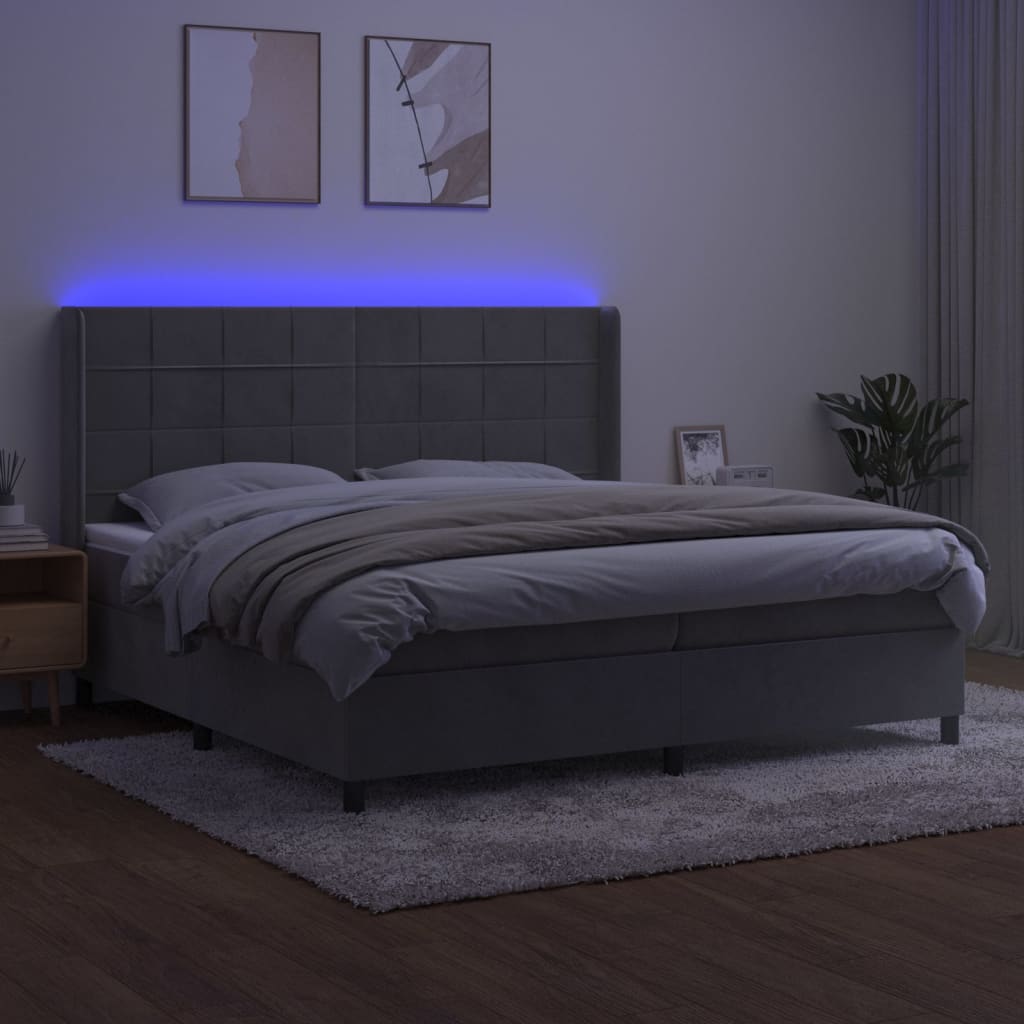 Letto a Molle Materasso e LED Grigio Chiaro 200x200 cm Velluto | homemem39