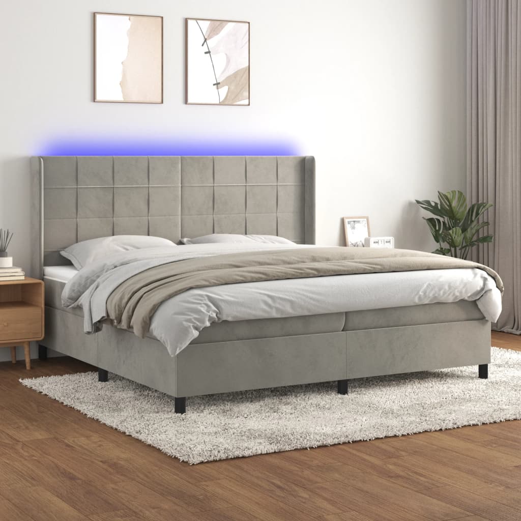 Letto a Molle Materasso e LED Grigio Chiaro 200x200 cm Velluto | homemem39