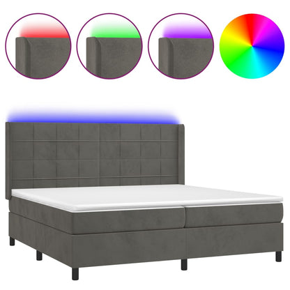 Letto a Molle con Materasso e LED Grigio Scuro 200x200 cm | homemem39