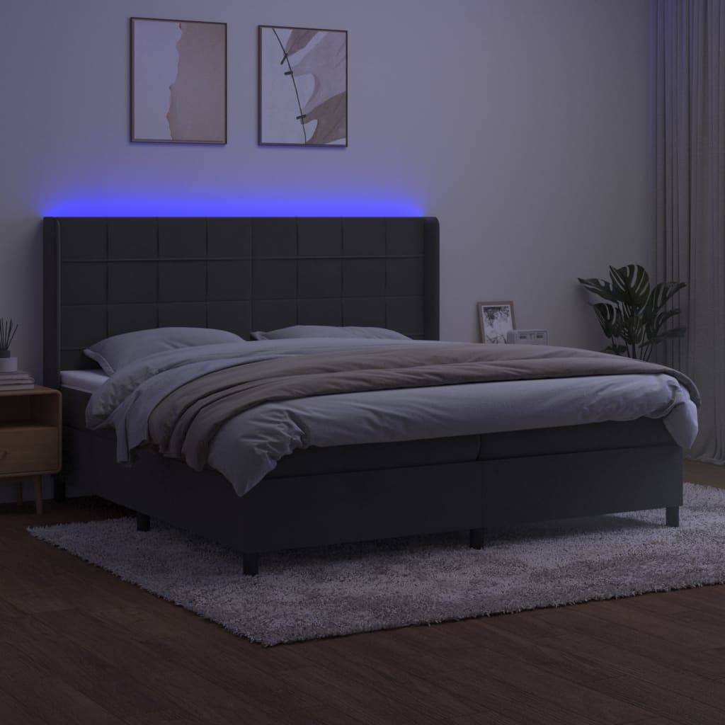 Letto a Molle con Materasso e LED Grigio Scuro 200x200 cm | homemem39