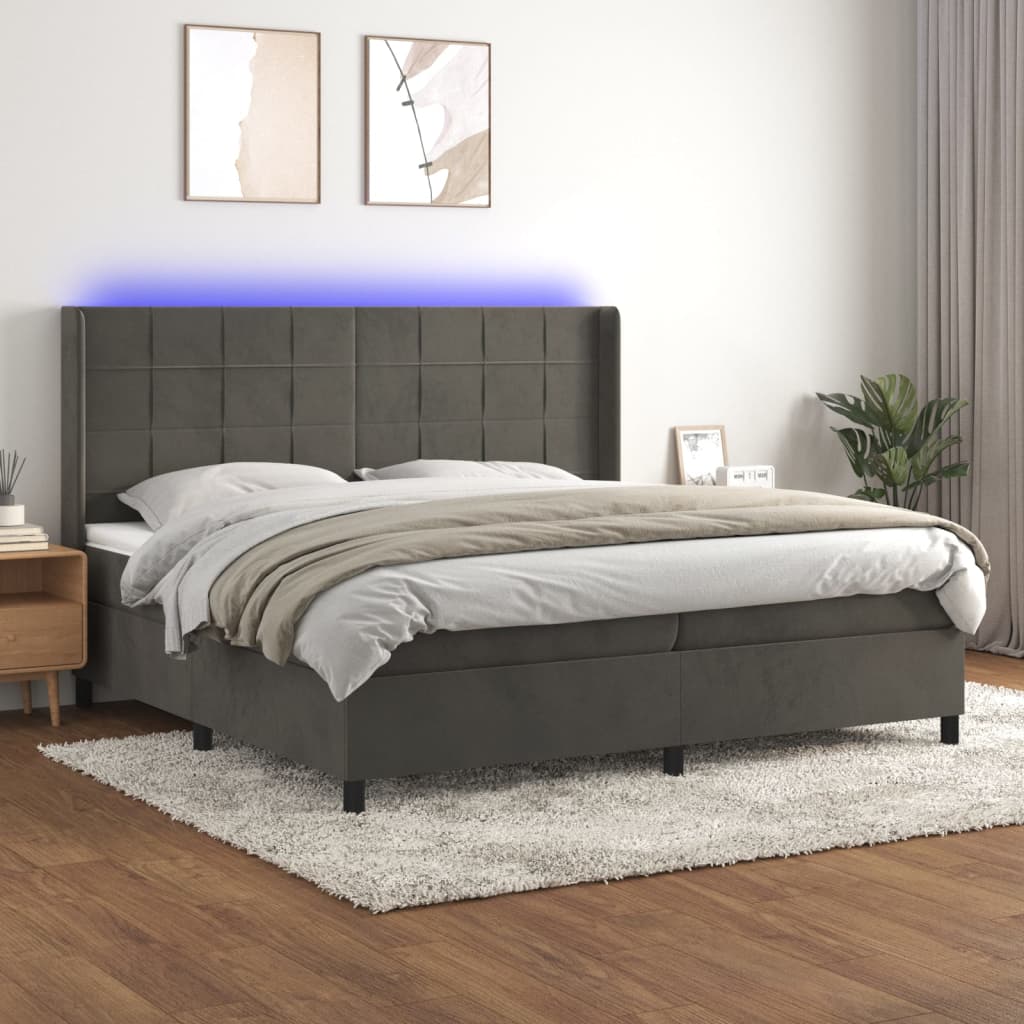 Letto a Molle con Materasso e LED Grigio Scuro 200x200 cm | homemem39