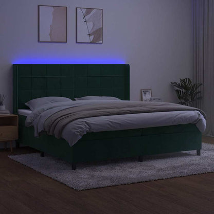 Letto a Molle con Materasso e LED Verde Scuro 200x200cm Velluto | homemem39