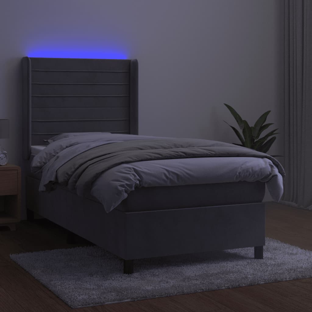 Letto a Molle Materasso e LED Grigio Chiaro 80x200 cm Velluto | homemem39
