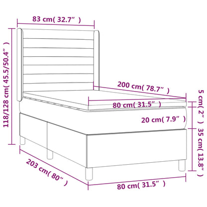Letto a Molle Materasso e LED Grigio Chiaro 80x200 cm Velluto | homemem39