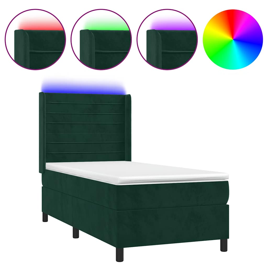 Letto a Molle con Materasso e LED Verde Scuro 80x200cm Velluto | homemem39