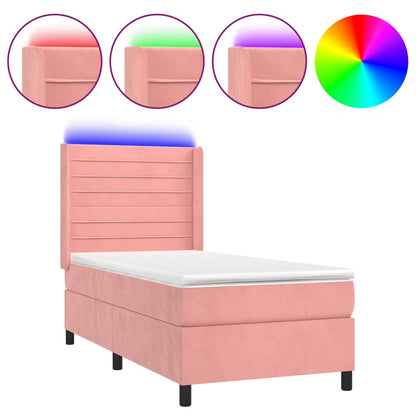 Letto a Molle con Materasso e LED Rosa 80x200 cm in Velluto - homemem39