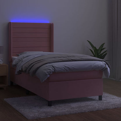 Letto a Molle con Materasso e LED Rosa 80x200 cm in Velluto - homemem39