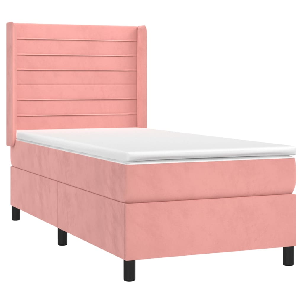 Letto a Molle con Materasso e LED Rosa 80x200 cm in Velluto - homemem39