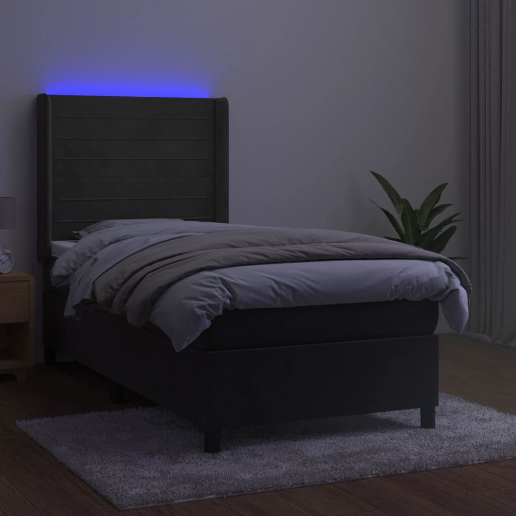 Letto a Molle con Materasso e LED Grigio Scuro 90x190cm Velluto | homemem39