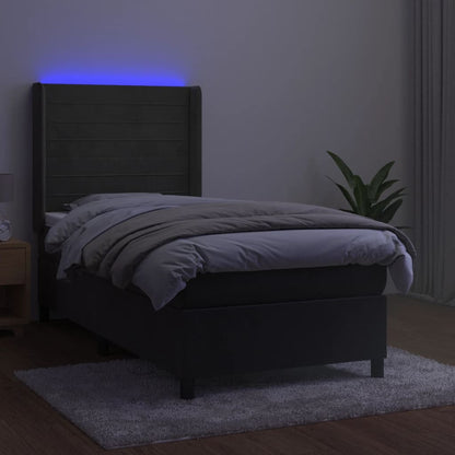 Letto a Molle con Materasso e LED Grigio Scuro 90x190cm Velluto | homemem39