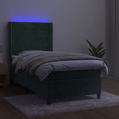 Letto a Molle con Materasso e LED Verde Scuro 100x200cm Velluto - homemem39