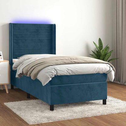 Letto a Molle con Materasso e LED Blu Scuro 100x200 cm | homemem39