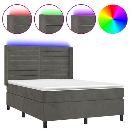 Letto a Molle con Materasso e LED Grigio Scuro 140x200 cm | homemem39