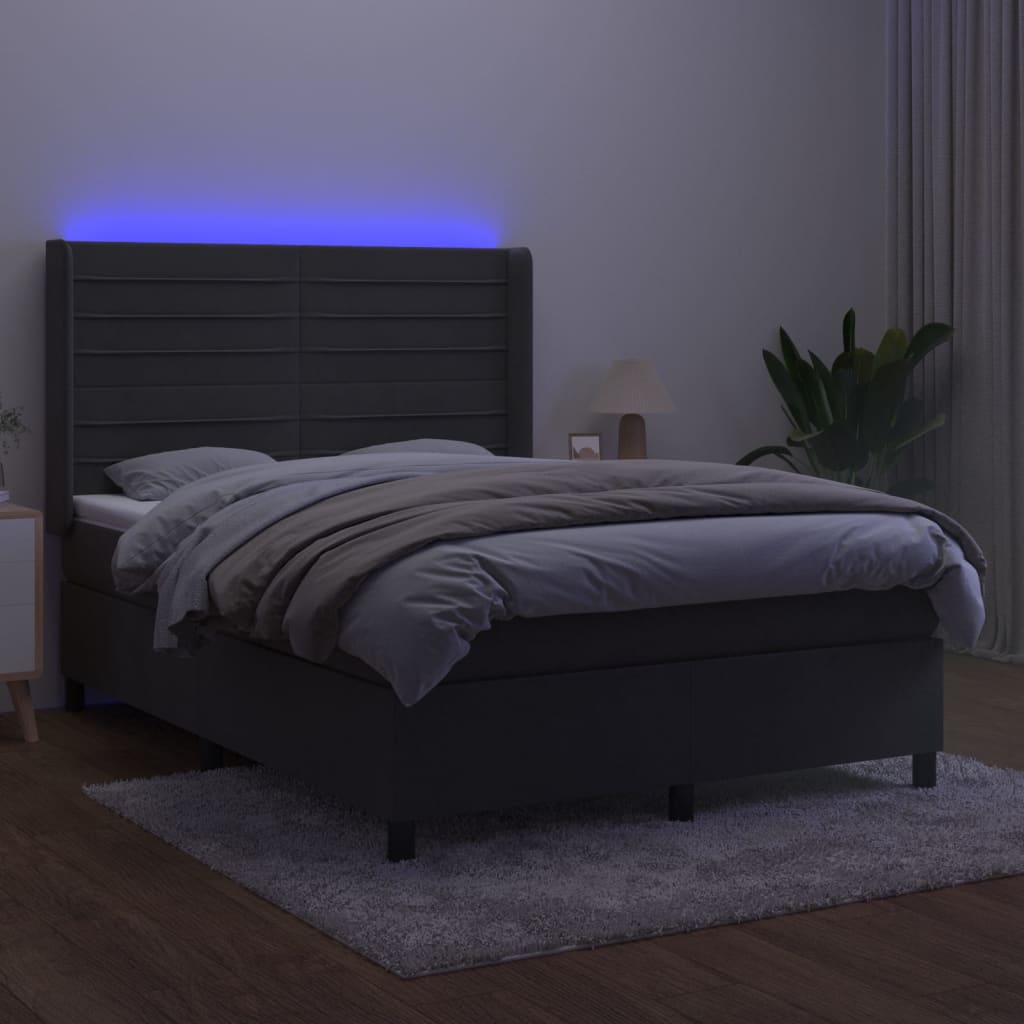 Letto a Molle con Materasso e LED Grigio Scuro 140x200 cm | homemem39