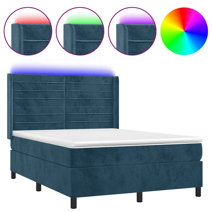 Letto a Molle con Materasso e LED Blu Scuro 140x200 cm | homemem39