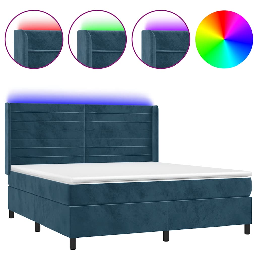 Letto a Molle con Materasso e LED Blu Scuro 160x200 cm | homemem39