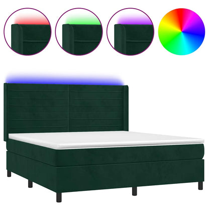 Letto a Molle con Materasso e LED Verde Scuro 180x200cm Velluto | homemem39